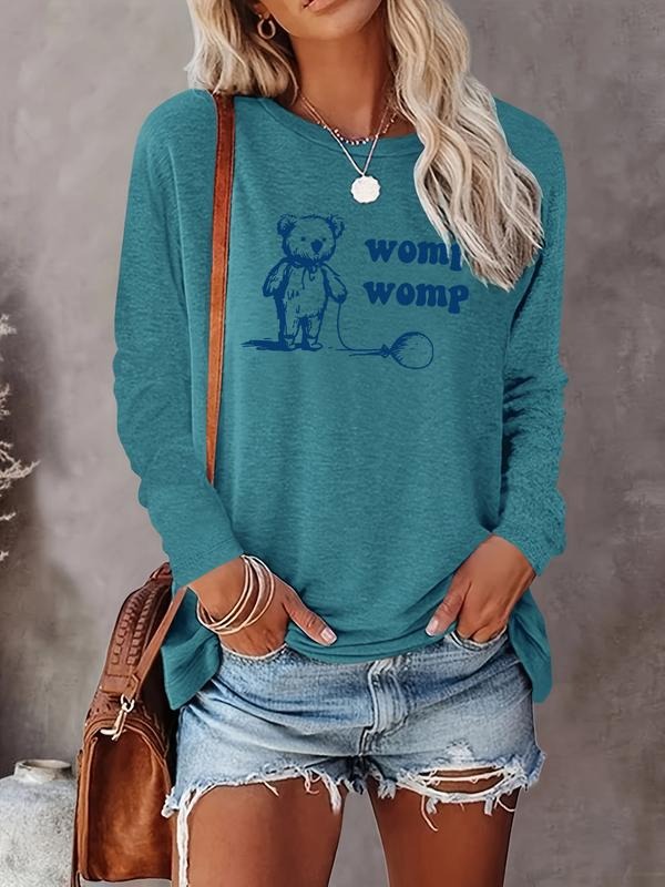 Women's Casual Letter Cartoon Bear Print Long Sleeve Round Neck T-Shirt, Comfortable Fabric, Available in 5 Colors Hoodie...
