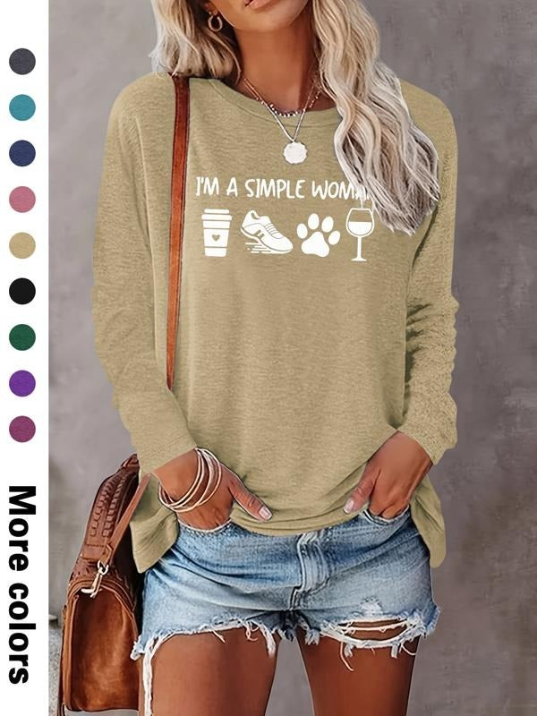 Women's Casual Letter Cartoon Print Long Sleeve Round Neck T-Shirt, Comfortable Fabric, Available in 9 Colors, Fall &...