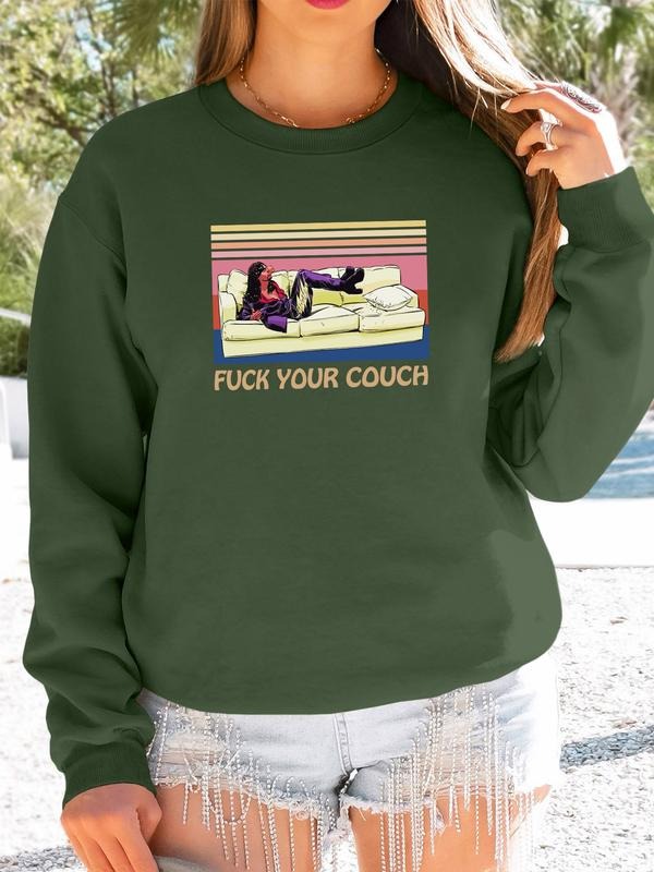 Women's Casual Letter Graffiti Print Long Sleeve Round Neck Pullover Sweatshirt, Available in 9 Colors, Perfect for Fall...