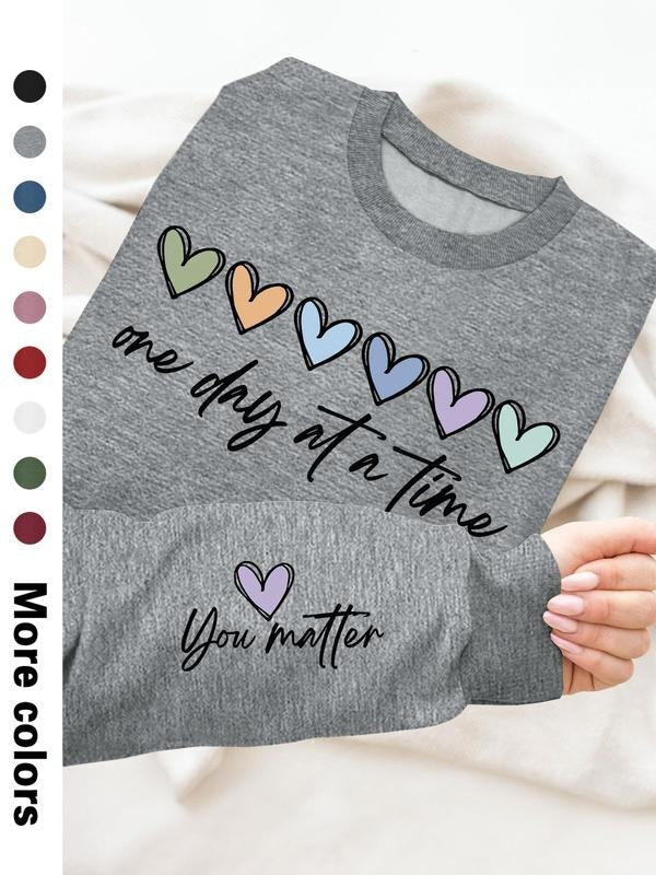 Women's Casual Letter Print Long Sleeve Crewneck Pullover Sweatshirt, Round Neck Drop Shoulder Design, Available in 9...