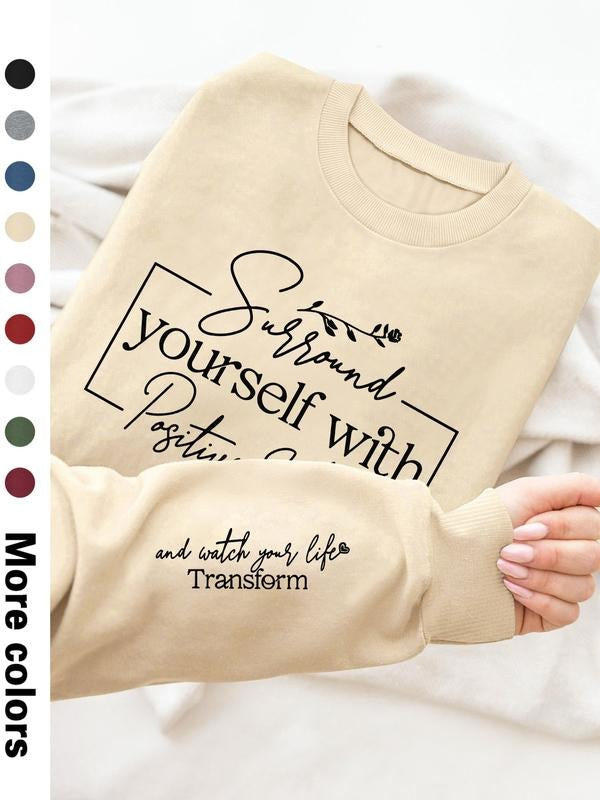 Women's Casual Letter Print Long Sleeve Pullover Sweatshirt, Round Neck Drop Shoulder Design, Available in 9 Colors style...