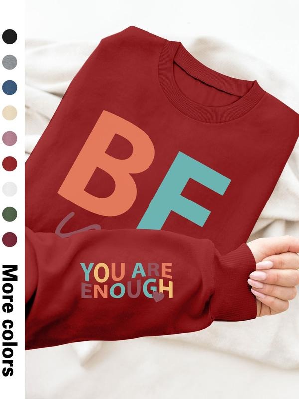 Women's Casual Letter Print Long Sleeve Pullover Sweatshirt, Round Neck Drop Shoulder Design, Available in 9 Colors style...