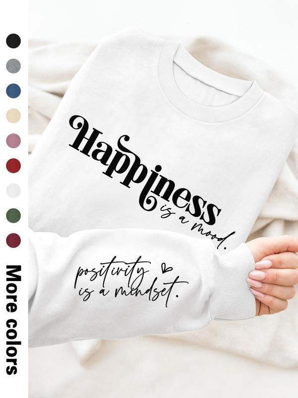 Women's Casual Letter Print Long Sleeve Pullover Sweatshirt, Round Neck Drop Shoulder Design, Available in 9 Colors style...