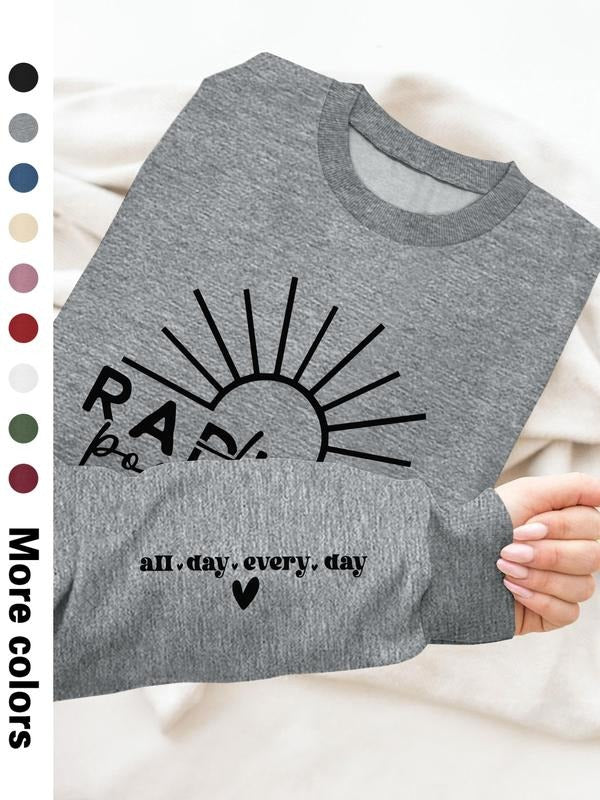 Women's Casual Letter Print Long Sleeve Pullover Sweatshirt, Round Neck Drop Shoulder Design, Available in 9 Colors style...