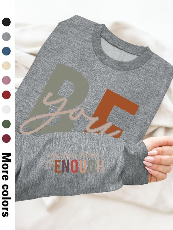 Women's Casual Letter Print Long Sleeve Pullover Sweatshirt, Round Neck Drop Shoulder Design, Available in 9 Colors style...