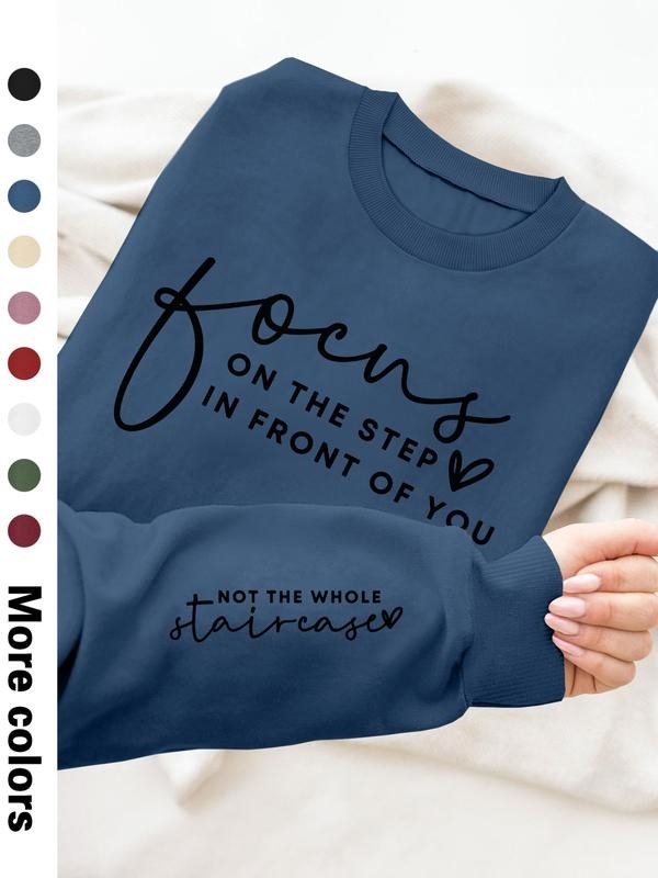 Women's Casual Letter Print Long Sleeve Pullover Sweatshirt, Round Neck Drop Shoulder Design, Available in 9 Colors style...