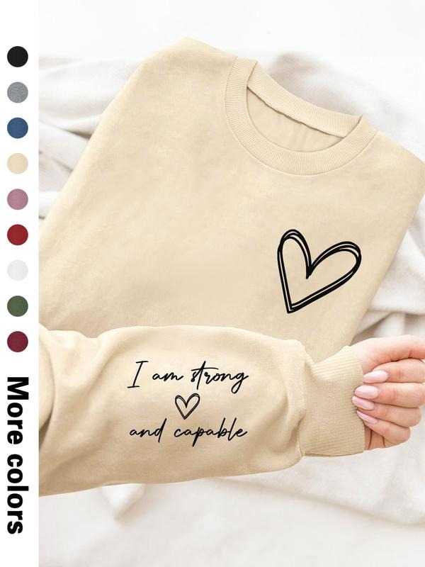 Women's Casual Letter Print Long Sleeve Pullover Sweatshirt, Round Neck Drop Shoulder Design, Available in 9 Colors style...