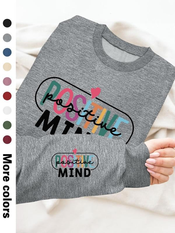 Women's Casual Letter Print Long Sleeve Pullover Sweatshirt, Round Neck Drop Shoulder Design, Available in 9 Colors style...