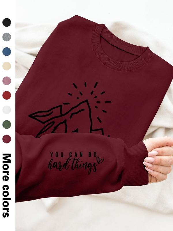 Women's Casual Letter Print Long Sleeve Pullover Sweatshirt, Round Neck Drop Shoulder Design, Available in 9 Colors style...