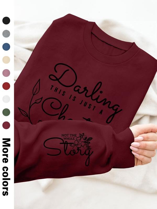 Women's Casual Letter Print Long Sleeve Pullover Sweatshirt, Round Neck Drop Shoulder Design, Available in 9 Colors style...
