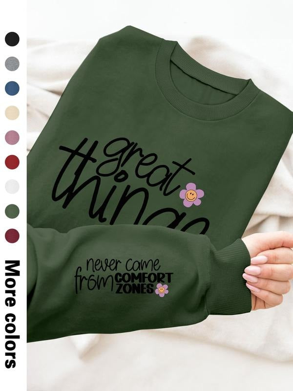Women's Casual Letter Print Long Sleeve Pullover Sweatshirt, Round Neck Drop Shoulder Design, Available in 9 Colors style...