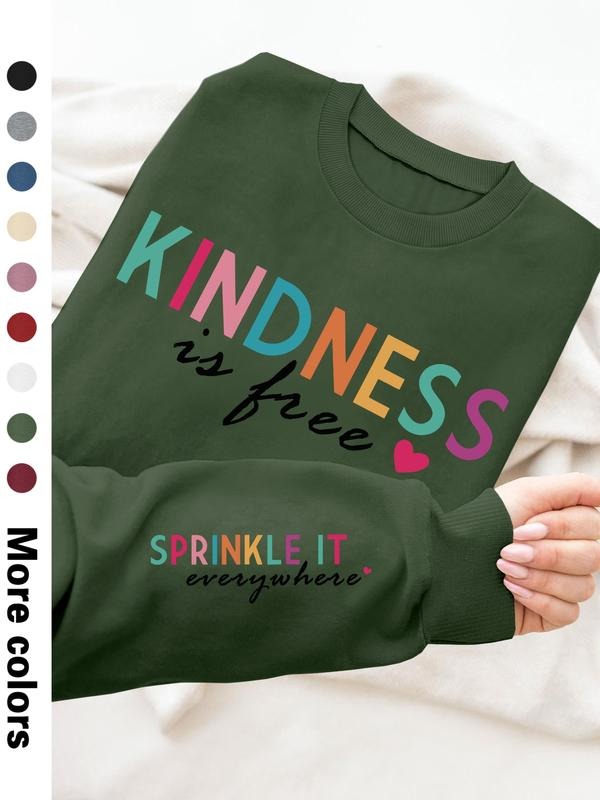 Women's Casual Letter Print Long Sleeve Pullover Sweatshirt, Round Neck Drop Shoulder Design, Available in 9 Colors style...