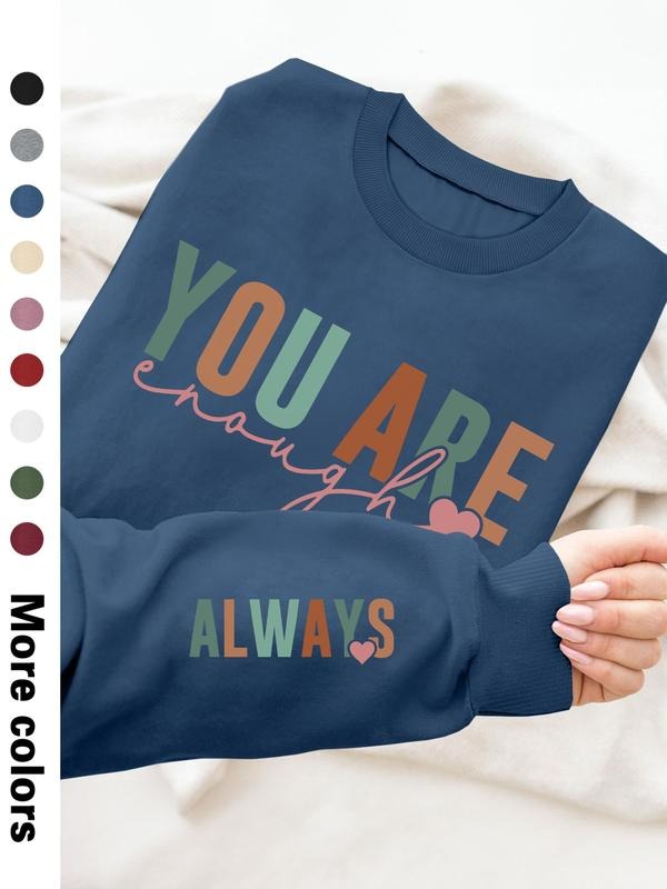 Women's Casual Letter Print Long Sleeve Pullover Sweatshirt, Round Neck Drop Shoulder Design, Available in 9 Colors style...