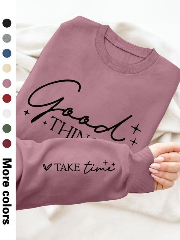 Women's Casual Letter Print Long Sleeve Pullover Sweatshirt, Round Neck Drop Shoulder Design, Available in 9 Colors style...