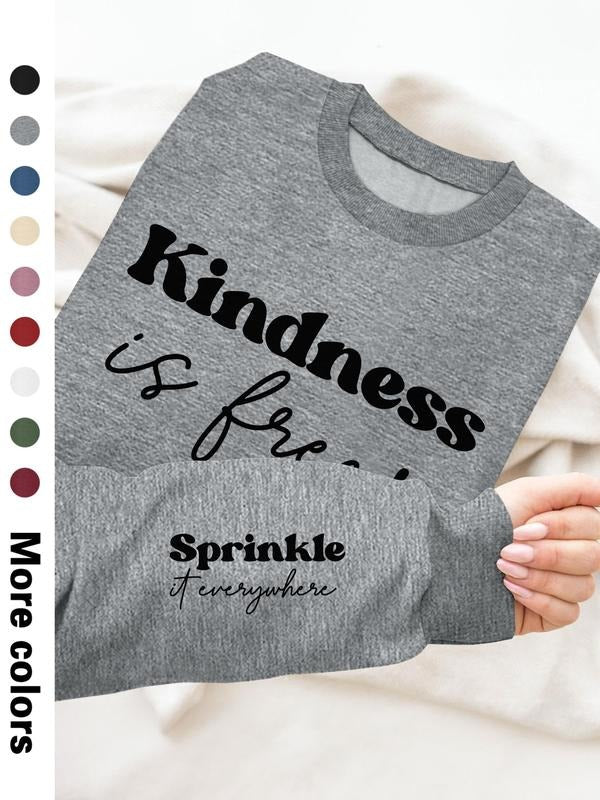 Women's Casual Letter Print Long Sleeve Pullover Sweatshirt, Round Neck Drop Shoulder Design, Available in 9 Colors style...