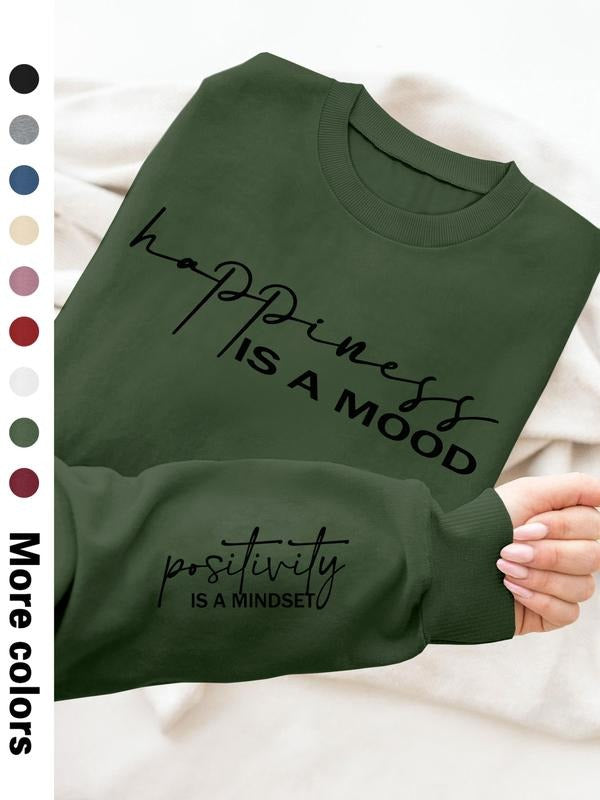 Women's Casual Letter Print Long Sleeve Pullover Sweatshirt, Round Neck Drop Shoulder Design, Available in 9 Colors style...