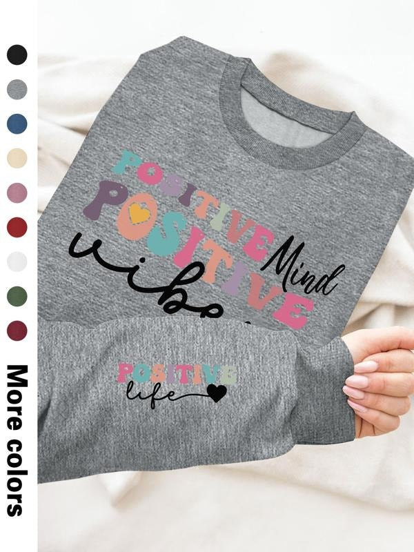 Women's Casual Letter Print Long Sleeve Pullover Sweatshirt, Round Neck Drop Shoulder Design, Available in 9 Colors style...
