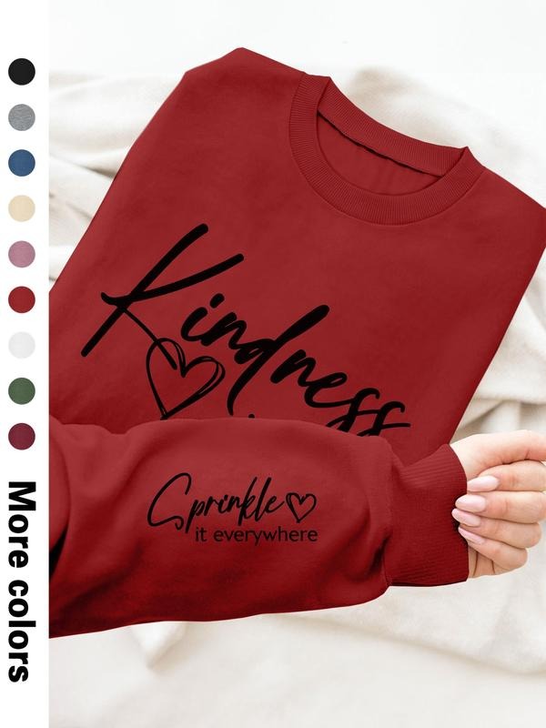Women's Casual Letter Print Long Sleeve Pullover Sweatshirt, Round Neck Drop Shoulder Design, Available in 9 Colors style...