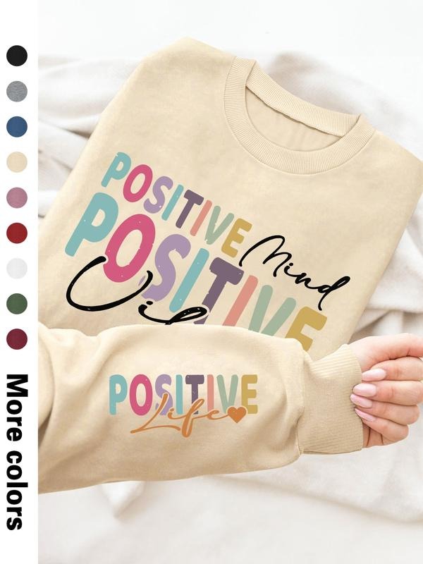Women's Casual Letter Print Long Sleeve Pullover Sweatshirt, Round Neck Drop Shoulder Design, Available in 9 Colors style...