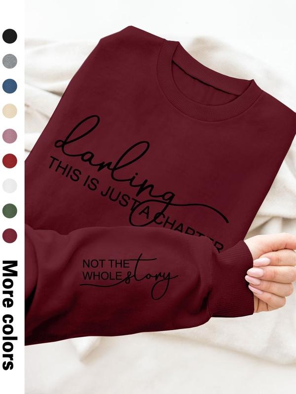Women's Casual Letter Print Long Sleeve Pullover Sweatshirt, Round Neck Drop Shoulder Design, Available in 9 Colors style...