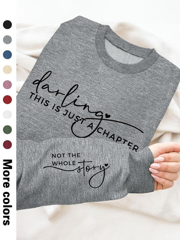 Women's Casual Letter Print Long Sleeve Pullover Sweatshirt, Round Neck Drop Shoulder Design, Available in 9 Colors style...
