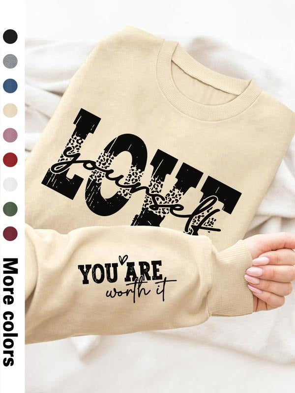 Women's Casual Letter Print Long Sleeve Pullover Sweatshirt, Round Neck Drop Shoulder Design, Available in 9 Colors Shirt...