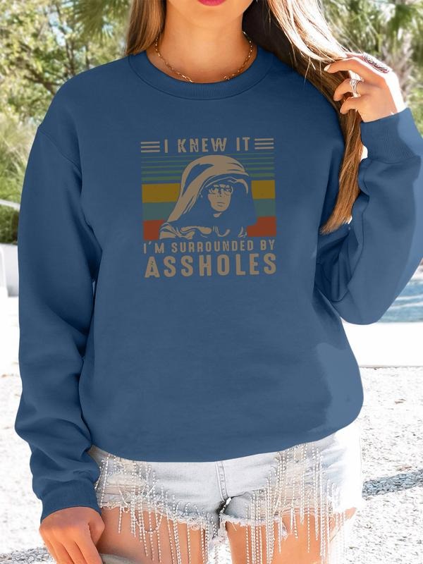 Women's Casual Letter Print Long Sleeve Pullover Sweatshirt, Round Neck Fitted Design, Fall & Winter Fashion, Available...