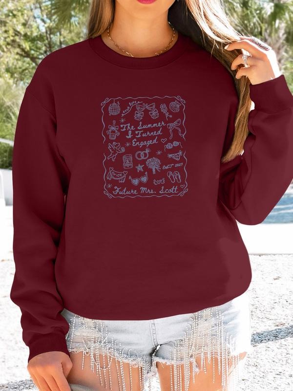Women's Casual Letter Print Long Sleeve Pullover Sweatshirt, Round Neck Fitted Design, Fall & Winter Fashion, Available...