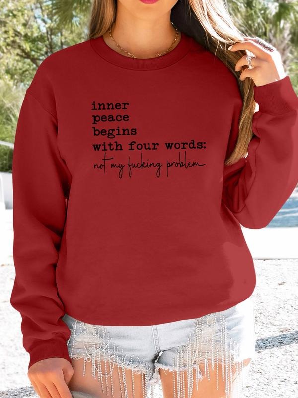 Women's Casual Letter Print Long Sleeve Round Neck Pullover Sweatshirt, Fall & Winter Fitted Landscape Pattern Top, 9...