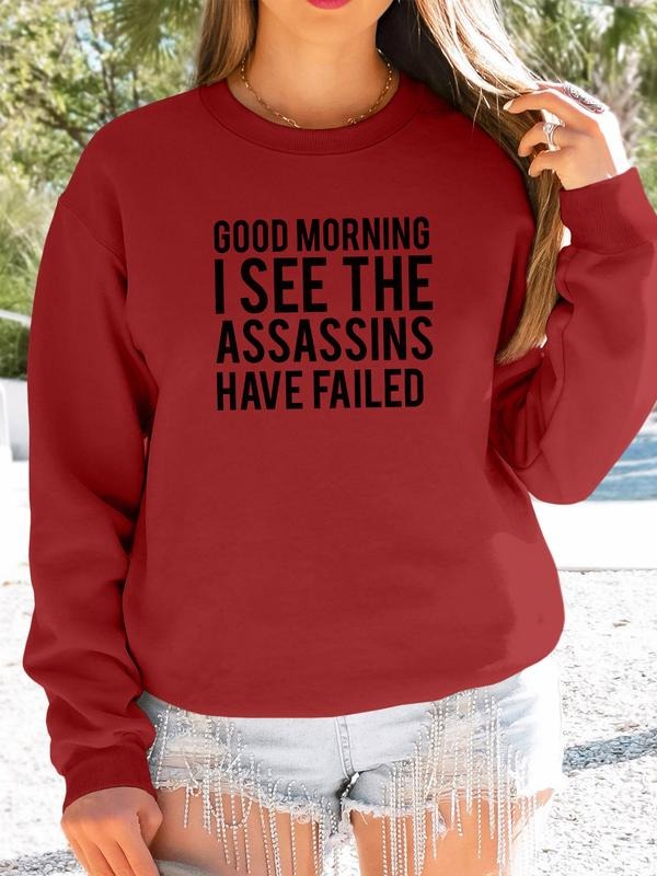 Women's Casual Letter Print Long Sleeve Round Neck Pullover Sweatshirt, Fall & Winter Fitted Landscape Pattern Top, 9...