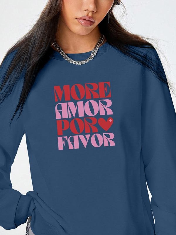 Women's Casual Letter Print Long Sleeve Round Neck Pullover Sweatshirt, Fall & Winter Fitted Sportswear, 8 Colors...