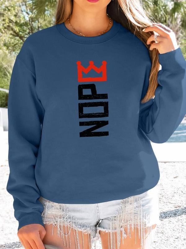 Women's Casual Letter Print Long Sleeve Round Neck Pullover Sweatshirt, Fitted Style for Fall & Winter, Available in 9...