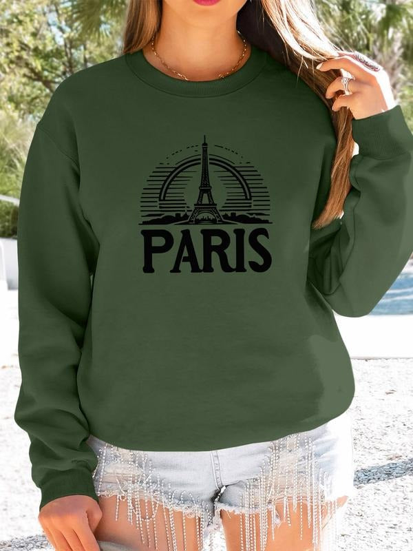 Women's Casual Letter Print Long Sleeve Round Neck Pullover Sweatshirt, Fitted Style for Fall & Winter, Available in 9...