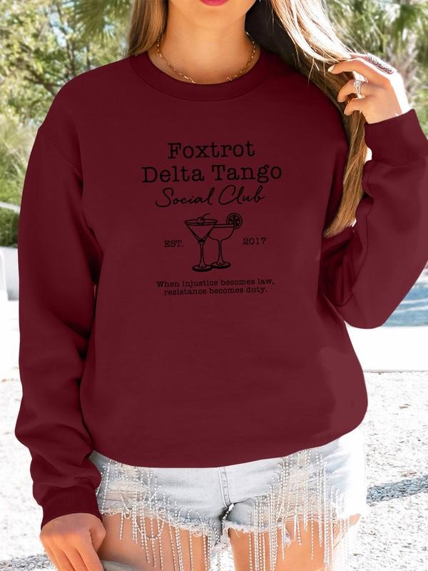 Women's Casual Letter Print Long Sleeve Round Neck Pullover Sweatshirt, Fitted Style for Fall & Winter, Available in 9...