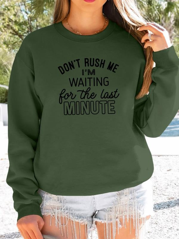 Women's Casual Letter Print Long Sleeve Round Neck Pullover Sweatshirt, Fitted Style for Fall & Winter, Available in 9...