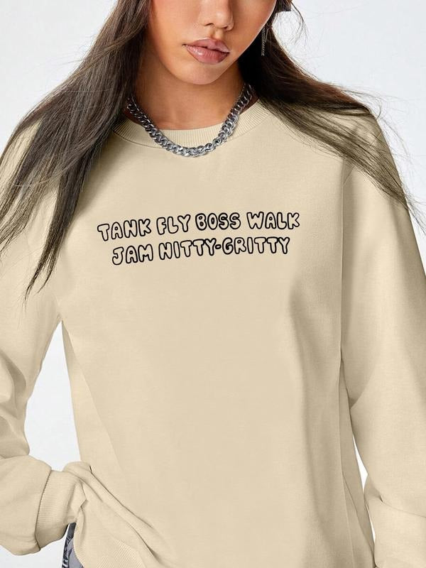 Women's Casual Letter Print Long Sleeve Round Neck Pullover Sweatshirt, Fitted Style, Fall & Winter Fashion, Available in...