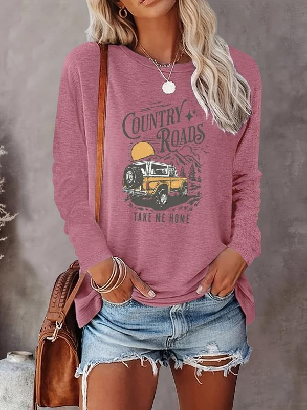 Women's Casual Letter Print Long Sleeve Round Neck T-Shirt, Comfortable Fabric, Available in 3 Colors, Perfect for All...