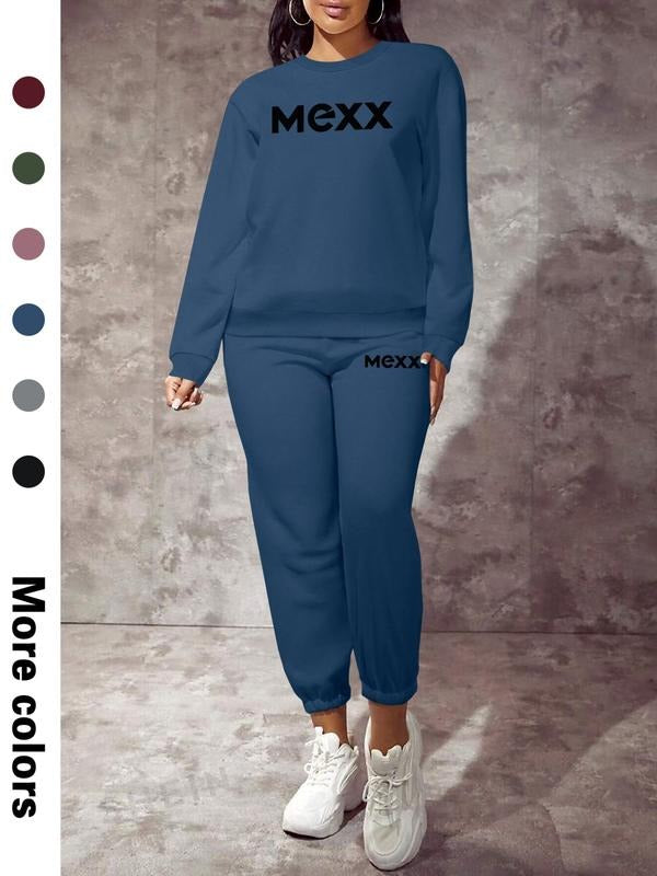 Women's Casual Letter Print Long Sleeve Sweatshirt Set, Fall & Winter Fashion, 6 Colors Available, Perfect for Daily Wear...