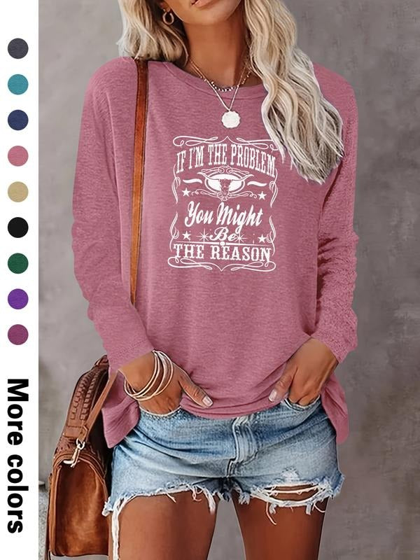 Women's Casual Letter Print Long Sleeve T-Shirt, Comfortable Fabric, Available in 9 Colors, Fitted Style for All Seasons...