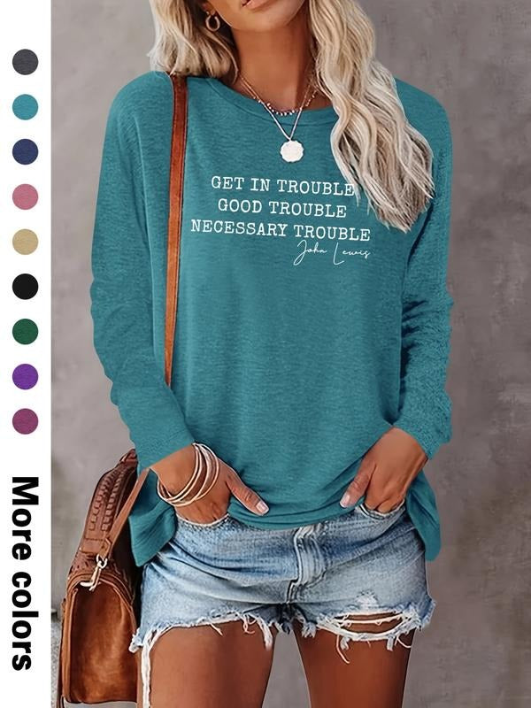 Women's Casual Letter Print Long Sleeve T-Shirt, Comfortable Fabric, Available in 9 Colors, Fitted Style for All Seasons...