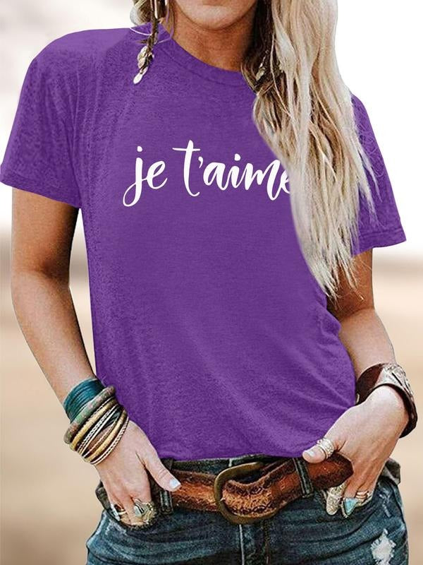 Women's Casual Letter Print Round Neck Short Sleeve T-Shirt, Comfortable Soft Fabric, All Seasons Wear, 11 Colors...