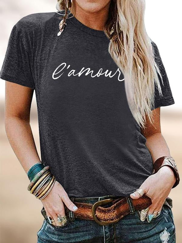 Women's Casual Letter Print Round Neck Short Sleeve T-Shirt, Comfortable Soft Fabric, All Seasons Wear, 11 Colors...