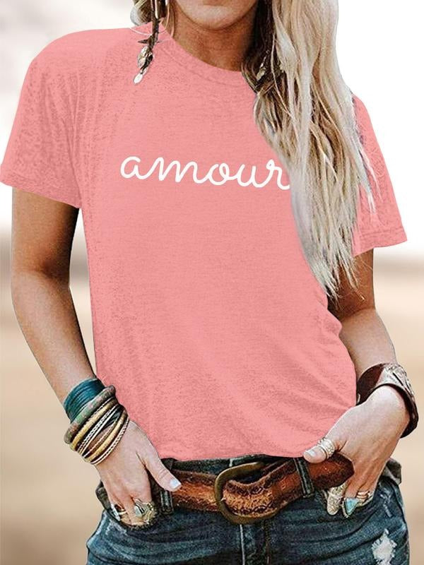 Women's Casual Letter Print Round Neck Short Sleeve T-Shirt, Comfortable Soft Fabric, All Seasons Wear, 11 Colors...