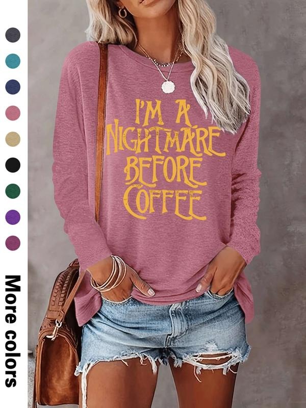 Women's Casual Long Sleeve Letter Print T-Shirt, Comfortable Fabric, Available in 9 Colors, Fitted Style for All Seasons...