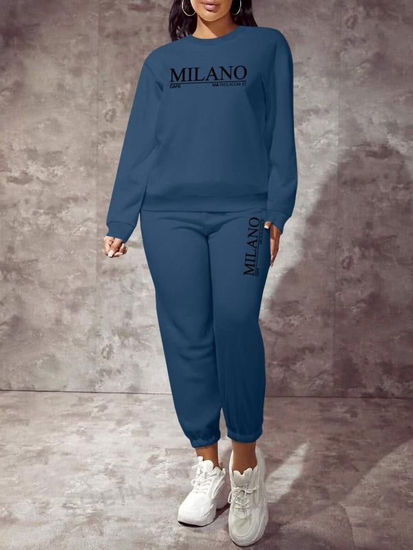 Women's Casual Long Sleeve Sweatshirt Set, Minimalist Letter Print Design, Winter Sport Top, Comfortable Daily Wear, Fall...