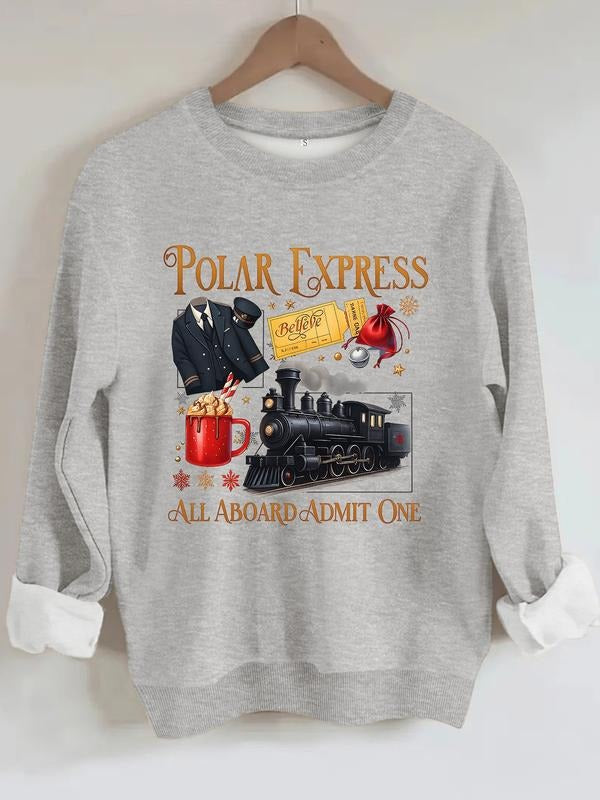 Women's Casual Polar Pattern Pullover Sweatshirt, Soft Long Sleeve Round Neck, All-Season Comfort, Durable Fabric