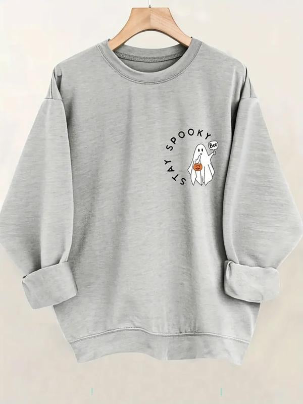 Women's Casual Round Neck Pullover Sweatshirt, Fun Ghost Print, Perfect Gift Choice, Fashionable All Seasons Wear Shirt...