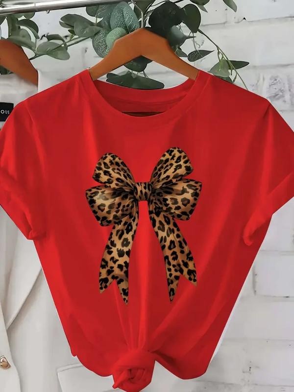 Women's Casual Round Neck Short Sleeve Top, Loose Fit Leopard Print Shirt, Soft Fabric, Spring & Fall Fashion, Womenswear...