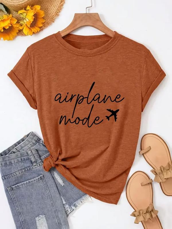 Women's Casual Round Neck Short Sleeve Top, Loose Fit Letter Print Shirt, Spring & Fall Layering Essential Hoodie Sweatshirt