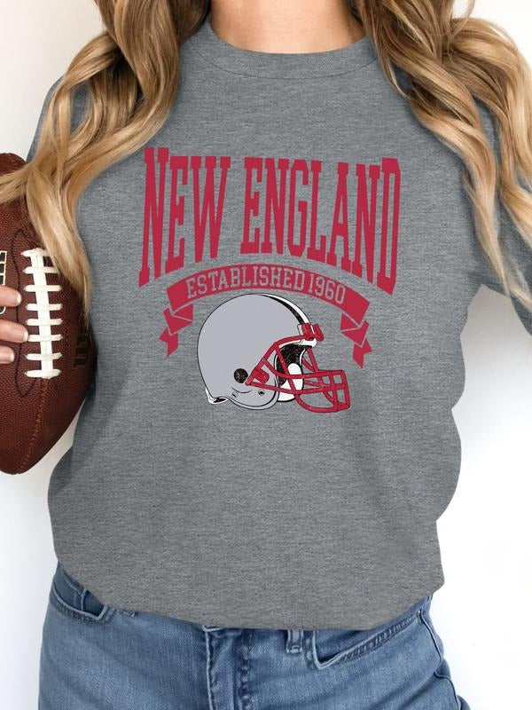 Women's Casual Rugby Print Long Sleeve Round Neck Pullover Sweatshirt, Fitted Moderate Fabric, Fall & Winter Fashion,...